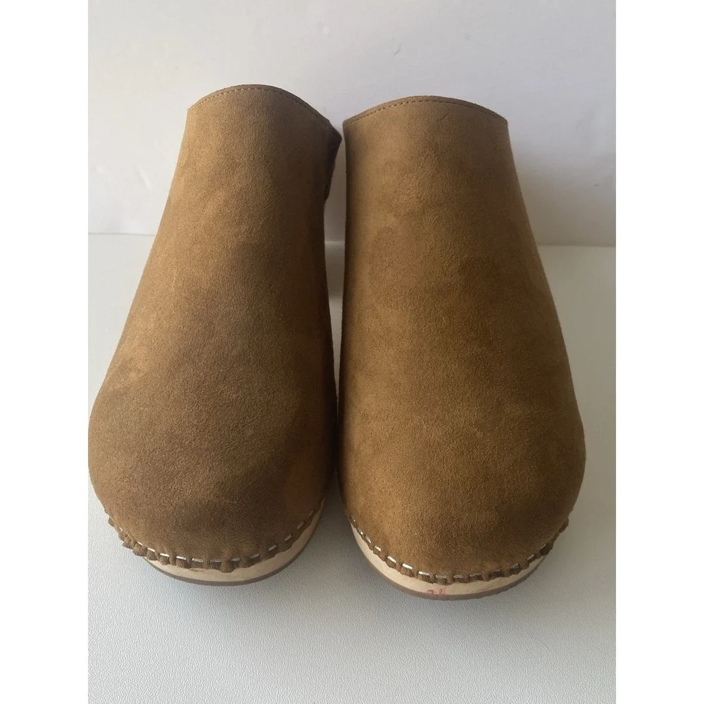 Novacas Vegan Suede Wooden Platform Clogs Sz 41 Cognac Brown Sustainable
